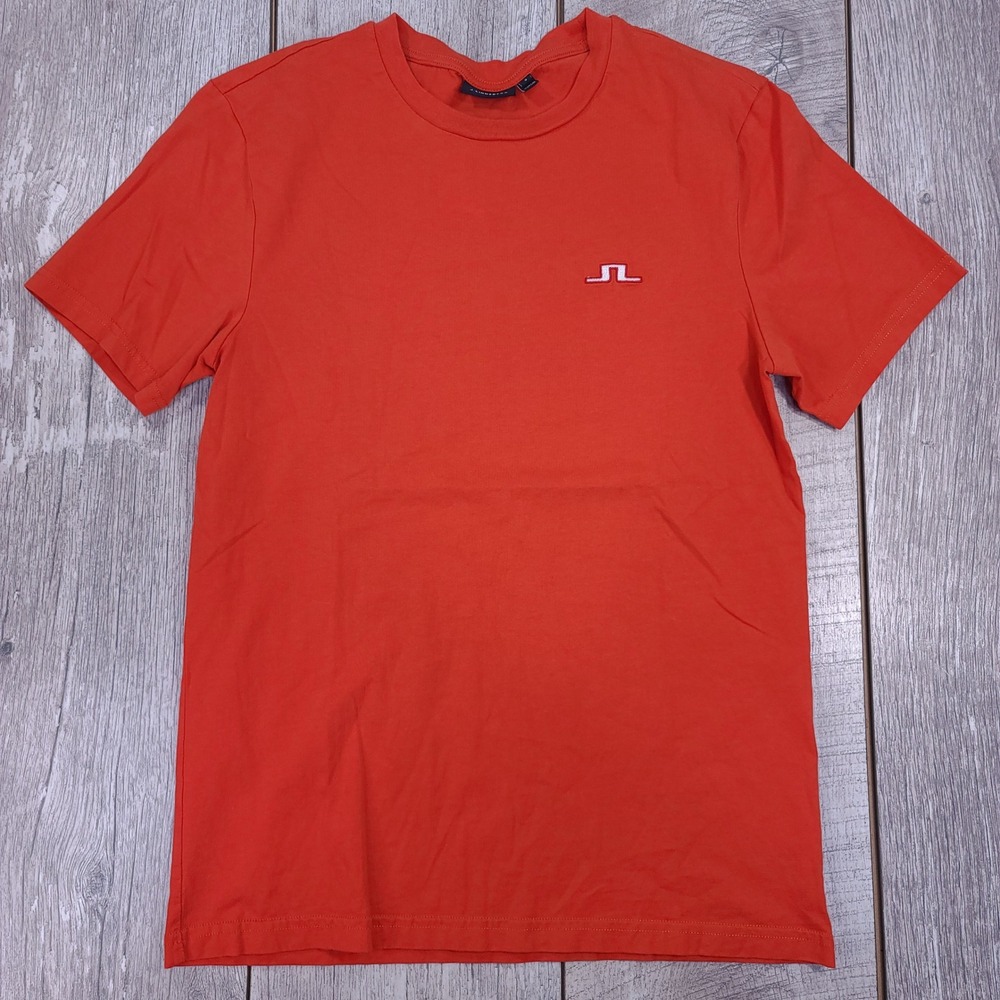 J.Lindeberg T-Shirt Mens Small Orange Embroidered Logo Short Sleeve Crewneck